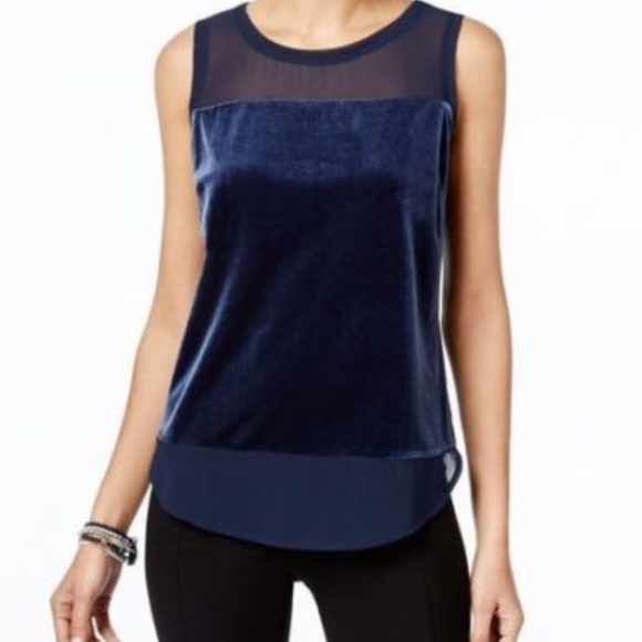 INC International Concepts Tops - INC Velvet Navy Blue Sleeveless Top NWT